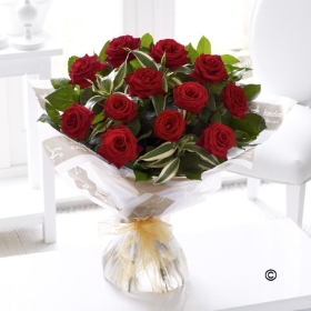 12 Long Stem Premium Roses Hand tied